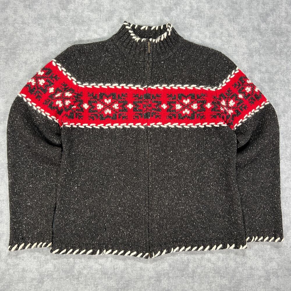 Eagles Eye Lambswool/Silk blend snowflake stripe winter full zip sweater wms L